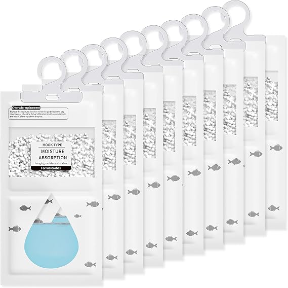 15 Pack Wardrobe Dehumidifier Hanging Bags, High Absorbency Moisture Absorbers for Damp, Mould & Condensation, Eco-Friendly Dehumidifiers for Home, Bathroom, Basement, Office & Caravan