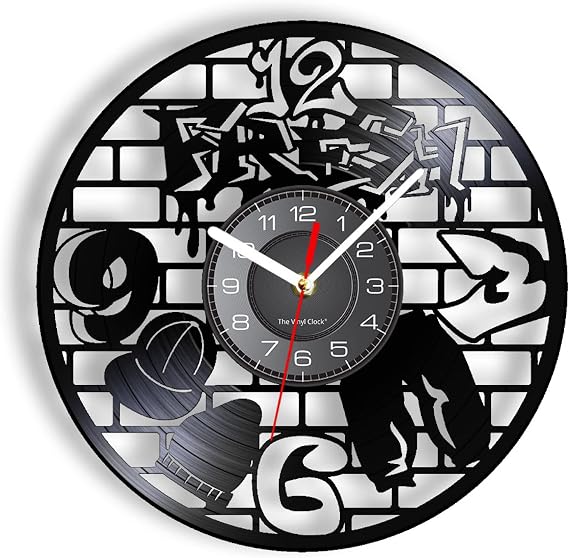 12 Inch Decorative Wall Clock Hip Hop Vinyl LP Wall Clock Youngster Freestyle Trending Style Laser Cut Wall Watch Boy Roon Decor Chic Artwork Gifts For Vintage Room Decoration
