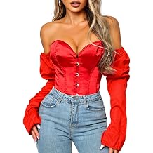 Kaei&Shi Long Sleeve Corset Tops,Off The Shoulder Overbust Corsets Top,Women Strapless Renaissance Costume