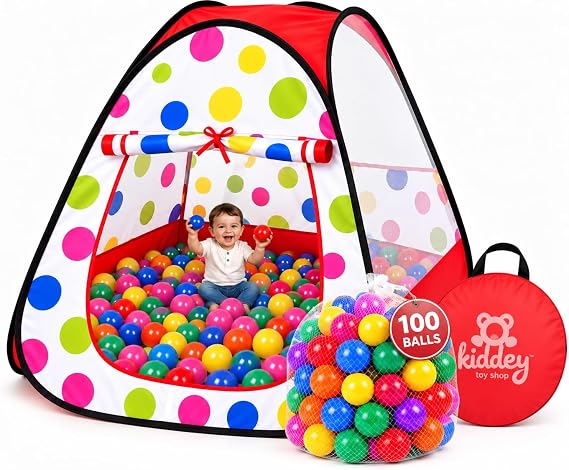 Kids Play Tent with 100 Balls 39x39 Pop-Up Ball Pit Playhouse Indoor/Outdoor Toy with Mesh Windows & Carry Bag