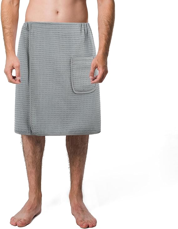 POLYTE Quick Dry Microfiber Waffle Bath Towel Body Wrap for Men, One Size