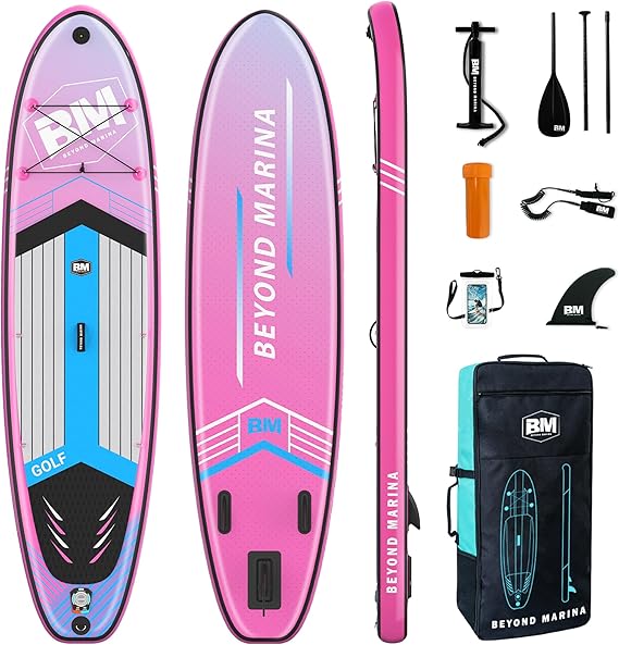 BM Paddle Board Inflatable Stand Up Paddle Board, SUP Paddleboard for Adult, Premium Accessories | Non-Slip EVA Deck & Foam Handles, Camera Mount, Double Action Pump, 85L Travel Backpack