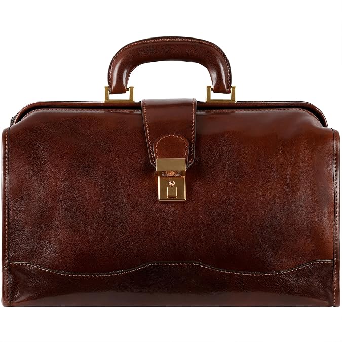 Time Resistance Leather Doctor Bag - Italian Handmade Medical Bag - Vintage Style Handbag - Real Leather Briefcase