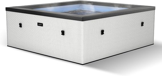 Wave Garda Eco-Foam Hot Tub | Square Energy-Efficient Outdoor Spa with 70 Bubble Jets, Built-in Heater, WiFi App Control and Insulated Cover | Pebble White | 4 Person | Standard