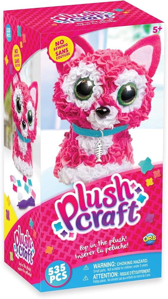 The Orb Factory PlushCraft Kitty 3D Kit, Pink/White/Blue, 5" x 4" x 10" (72889)