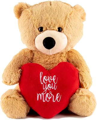 JENVIO I Love You Teddy Bear Love You More 12 Inch Plush Heart Stuffed Animal for Girlfriend Boyfriend Gift Age 15 and UP Valentines Day Gift