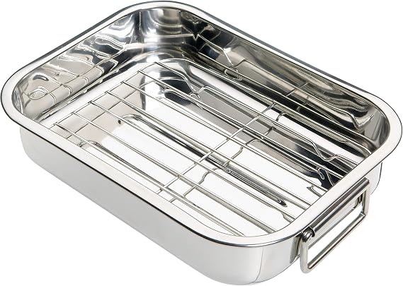 KitchenCraft Stainless Steel Frying Pan with Removable Grate and Handles Dishwasher Safe Pan 1 Litre Capacity 27 x 20 x 5.5 cm Pack of 1