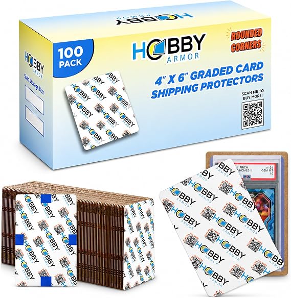 100 Pack Graded Trading Card Shipping Protector by Hobby Armor, 4" x 6" with Rounded Corners, Vibrant Multi-Color Card Protector to Guard Cards from Dings, Premium Cardboard Slab Shipping Supplies