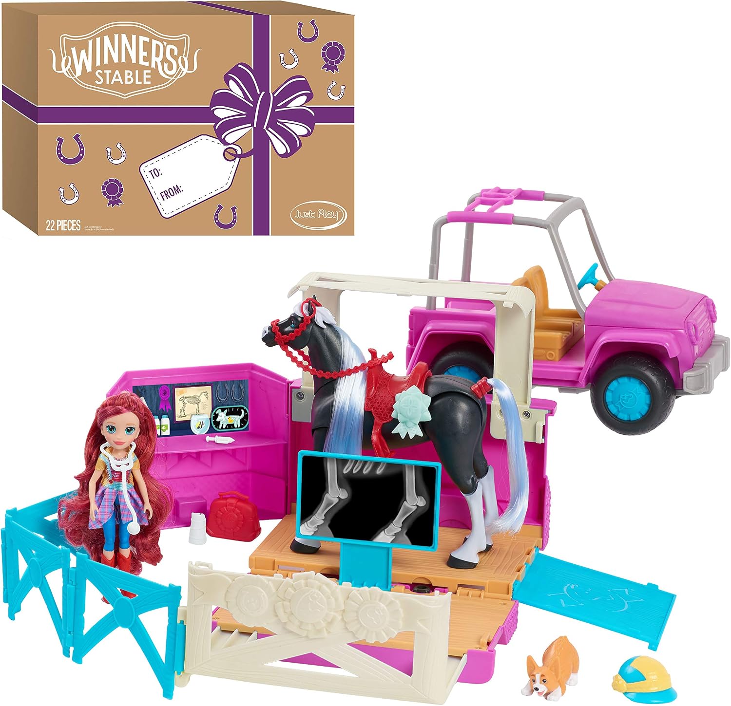 Winners Stable Deluxe Vet Trailer Playset, 22-Pieces Include Articulated Horse Figure and Small Doll, Kids Toys for Ages 3 Up by Just Play