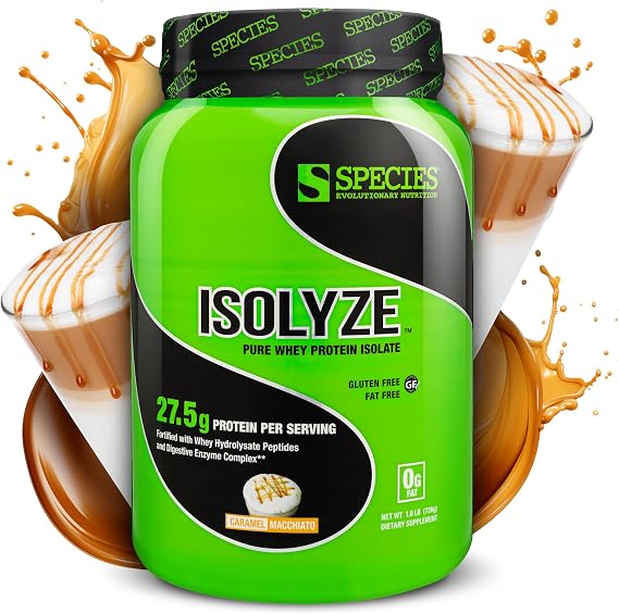 Species Nutrition Isolyze Whey Protein Powder, Caramel, 22 Servings