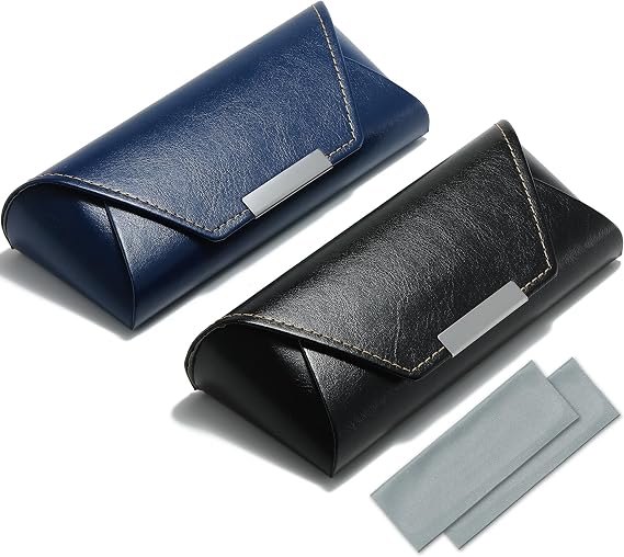 2Pack Leather Hard Shell Glasses Case Women Travel Soft Sunglasses Case for Men Light Portable Reading Eyeglass Case