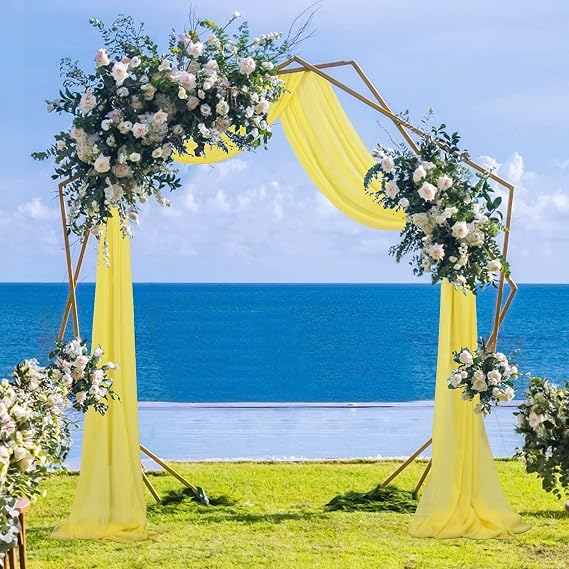21FT 2 Panles Chiffon Fabric Drapery Yellow Chiffon Wedding Arch Drapes for Arbor Wedding Archway Sheer Swag for Wedding Arch Decorations Great for Ceremony Ceiling Decor Backdrop Yellowe