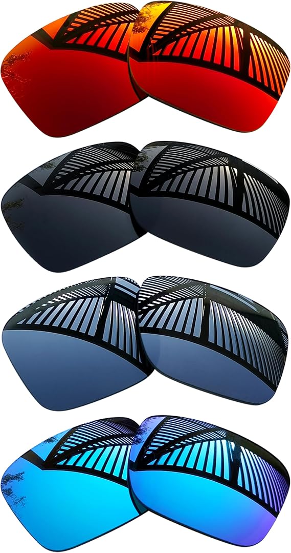 4 Pairs Replacement Lenses for Oakley Fuel Cell OO9096 Sunglasses Anti-Scratch Lightweight Solid Black + Titanium + Ice Blue + Fire Red