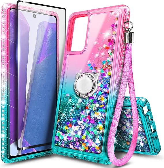 NZND for Galaxy A03S Phone Case, Cute Liquid Glitter, Pink/Aqua