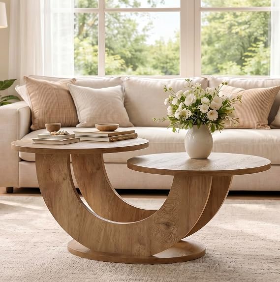 Tribesigns 45.3" Round Wooden Coffee Table, 2-Tier Farmhouse Center Table