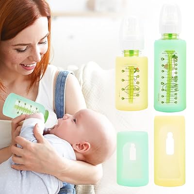 4PCS Silicone Baby Bottle Sleeves for Dr. Brown Bottles 4oz 8oz, Silicone Bottle Covers Replacement for Dr. Brown Glass Bottles, Narrow Sleeve with a Cutout, DishwasherFreezerMicrowave Safe