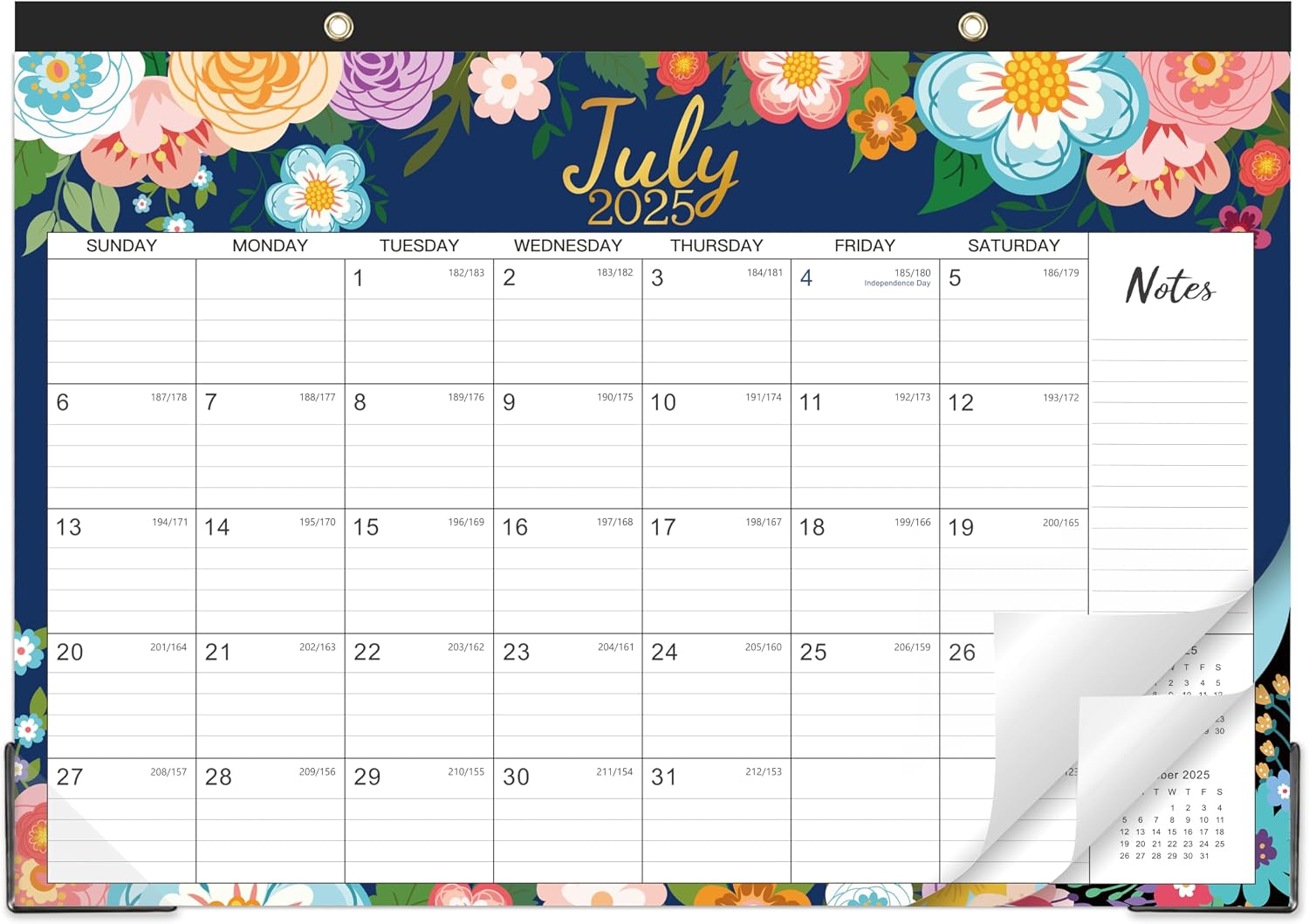 2025-2026 Desk Calendar - Desk Calendar 2025-2026 from JUL.2025 - DEC.2026, 17 x 12, 18 Monthly DeskWall Calendar 2-in-1, Thick Paper with 2 Corner Protectors, Large Unruled Blocks - Blue Floral