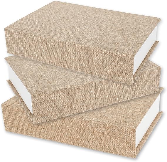 3 pcs Decorative Book Boxes Hardcover Decor Book Modern Fake Book Storage Box Linen Fabric Book Decorations Faux Books for Bookshelf Table Decoration