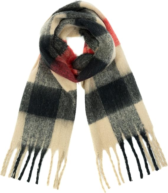 Oversize Blanket & Chunky Long Plaid Winter Wrap, Checkered Plaid Scarf For Winter