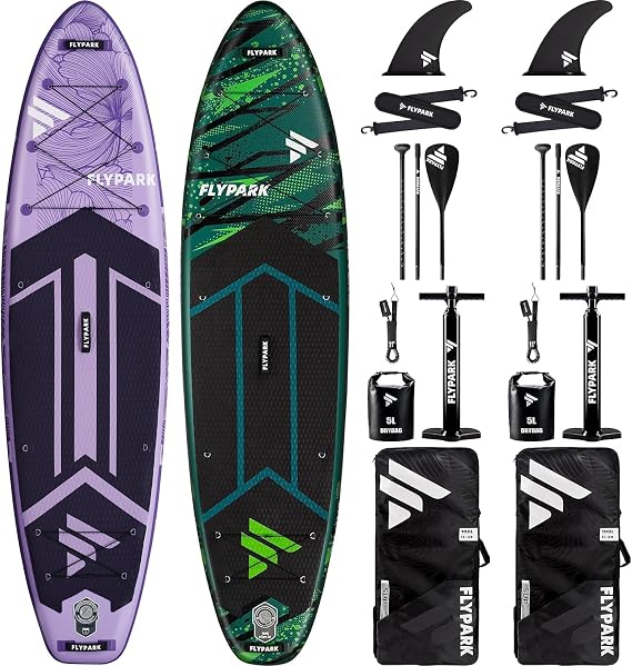 Flypark Couple Bundles|11'x34''x6'' Extra Wide Inflatable Stand Up Paddle Boards, All Accessories+2, 116L Backpack, Shoulder Strap, Center fin, 2-Action Pump
