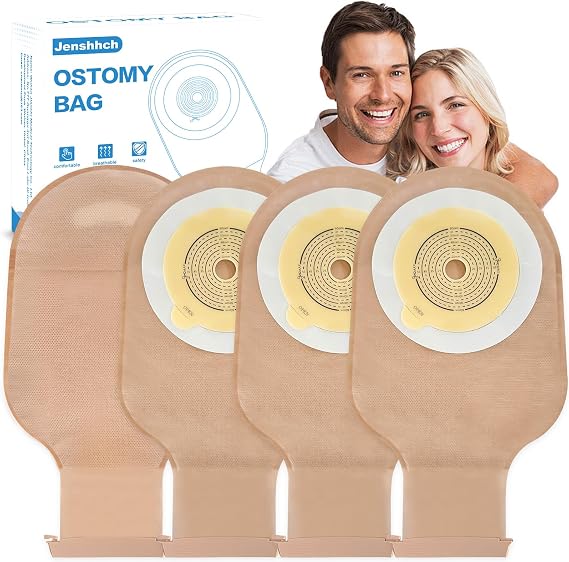 26 PCS Colostomy Bags, One Piece Ostomy Bag, 15 mm-60 mm Cut to Fit, Drainable Colonoscopy Pouches, Ostomy Supplies for Ileostomy Stoma Care (22pcs Bags+4 Clamps)