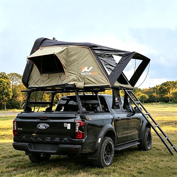 Naturnest Sirius 1 Hardshell Rooftop Tent, Clamshell Pop Up Car Roof Tent for 2-3 Person Camping, Waterproof UV-Resistant 4 Season Overland Tent for SUV, Truck, Jeep, Van, Trailer