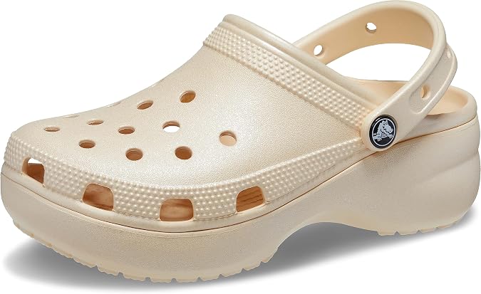 Crocs Women's Classic Platform Glitter Clog, Vanilla, 11