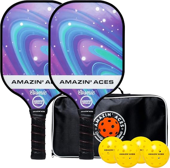 Amazin' Aces Graphite Pickleball Paddles Set - Single, 2 or 4 Paddles, Honeycomb Polymer Core with Comfy Cushion Grip - Varying Accessories Including Pickleballs, Pickleball Bag & Paddle Cover