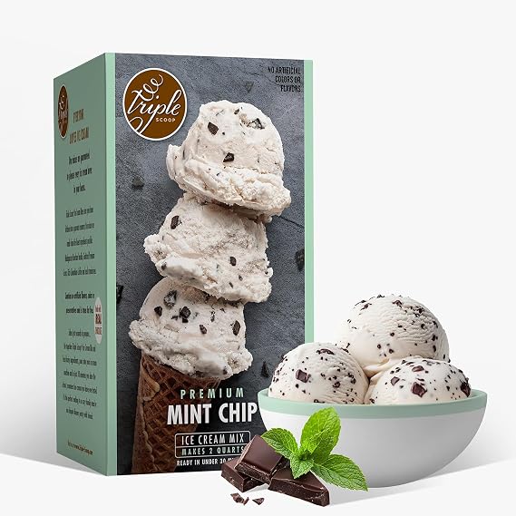 Triple Scoop Mint Choc Chip Ice Cream Mix, Gourmet, Ready In 5 Min, 1 Pack | Makes 2 Creamy Quarts Just Add Milk & Cream Use With Any Ice Cream Maker Made In USA