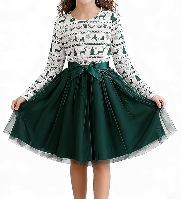 Girls Long Sleeve Christmas Tutu Dress Fall Winter Puff Long Sleeve Princess Party Tulle Dresses 9-12Y
