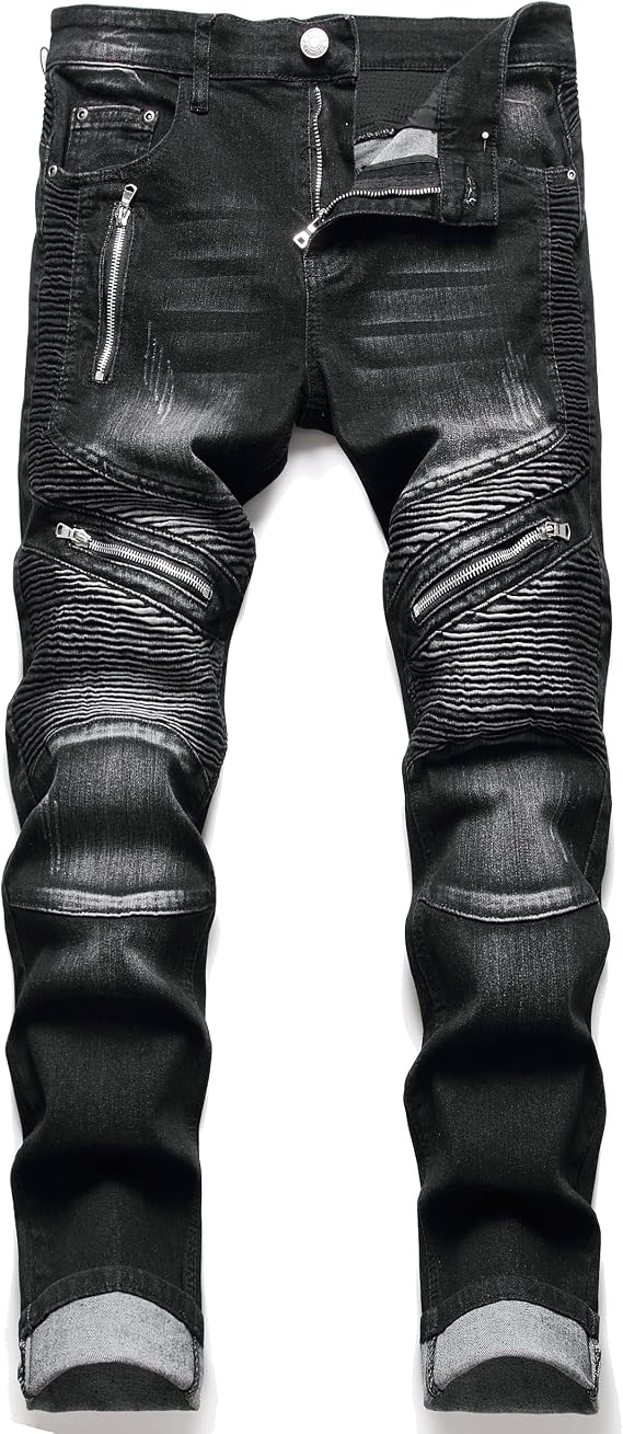 AITITIA Men's Regular Fit Biker Jeans