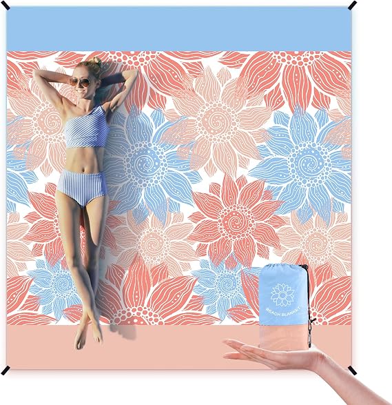 HIHOHO Waterproof Sandproof Beach Blanket Mat for 1-8 Adults, Quick Drying