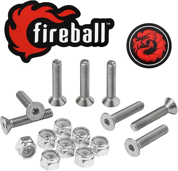 Fireball Dragon Skateboard Hardware Kit - Mounting Screws & Nuts Set for Longboard Skateboard & Cruiser - Ultra Strong Stainless Steel Bolts Designed for Life (8 Bolts, 8 Nuts)