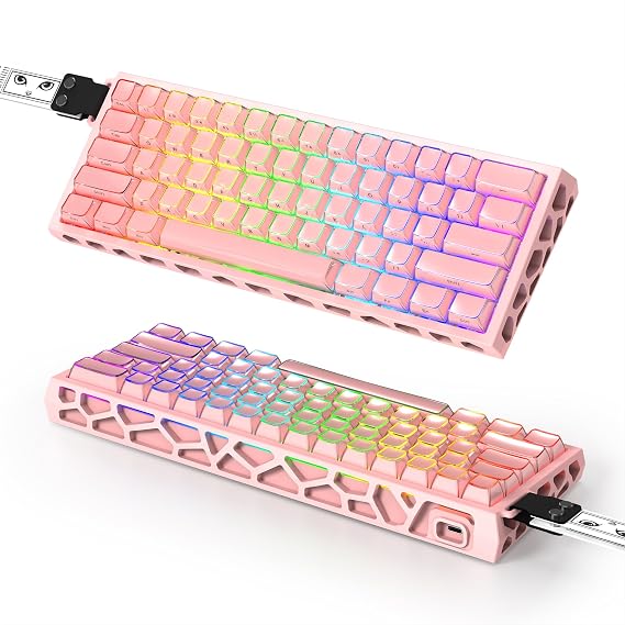 BOYI H60Pro Magnetic Switch Gaming Keyboard,60% Hollow Aluminum Hall Effect Rapid Trigger Hot-Swap 8K Polling Rate 0.01mm RT RGB Wired Mechanical Keyboard(Pink Crystal Jelly PBT Keycaps)