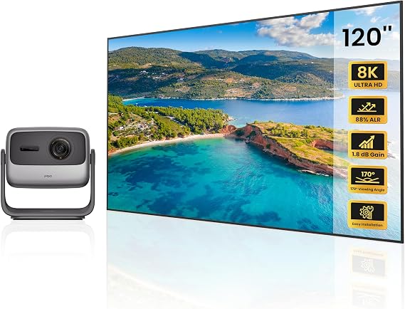 JMGO N1S Pro 4K Triple Laser Projector with 120" Fresnel Ambient Light Rejecting Screen