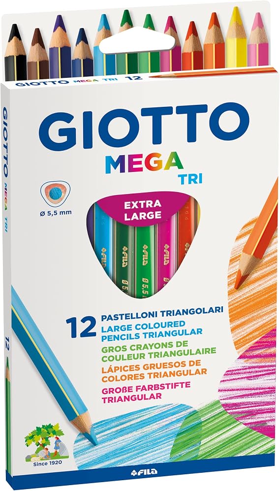 GIOTTO Mega Tri Thick Core Colouring Pencils Pack of 12 Assorted Colours