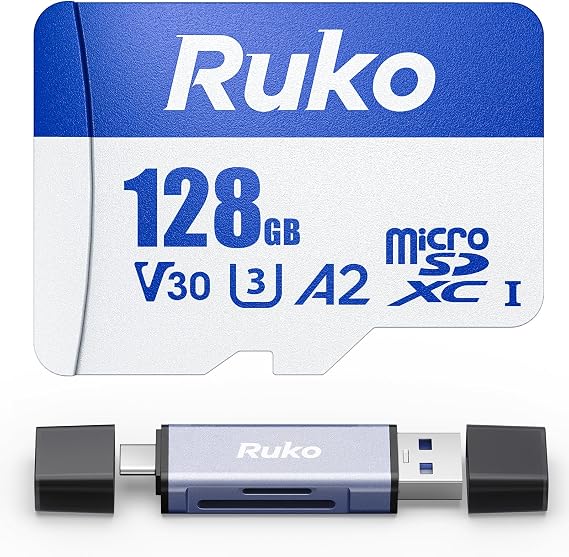 Ruko 128G Micro SD Card with Reader & Adapter, UHS-I, C10, A2, U3/V30,
