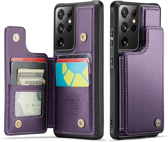 Vinich for Samsung Galaxy S21 Ultra Wallet Case with Card Holder, RFID Blocking Credit Slots Kickstand Shockproof Phone Cover Fit for Galaxy S21 Ultra 6.8" Purple