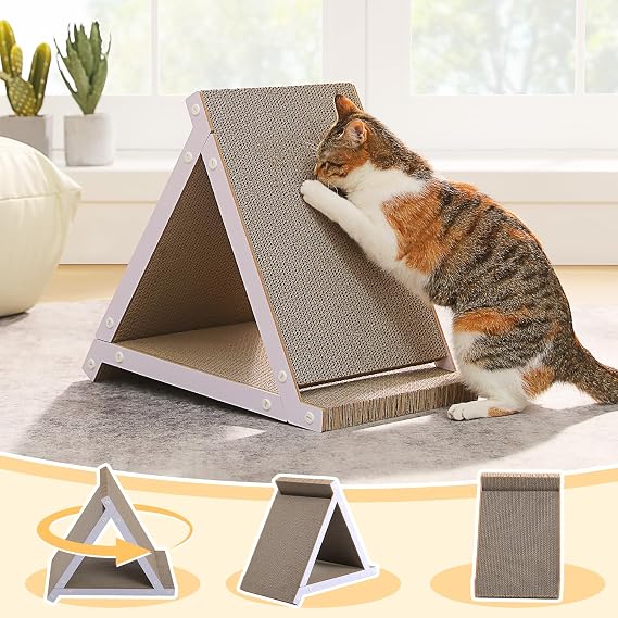 PEQULTI 18.5" Triangular Cardboard Cat Scratcher Pad Indoor Multi Cats