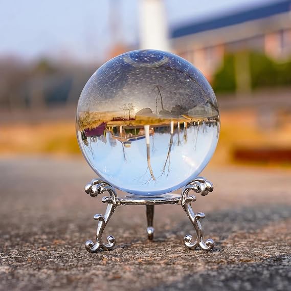 ZEERSHEE 2.3in Sparkling Clear Crystal Ball with Stand 60mm Handcrafted Photography Prop for Magical Shots Elegant Home & Party Decor for Women
