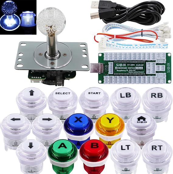 Arcade Game Controller USB Encoder DIY Kit LED Cherry MX Microswitch Lamp Button 4-8way LED Joystick Gamepad Code Board for Xbox 360 Nintendo Switch Hit Box Raspberry Pi PS3 PC Andriod