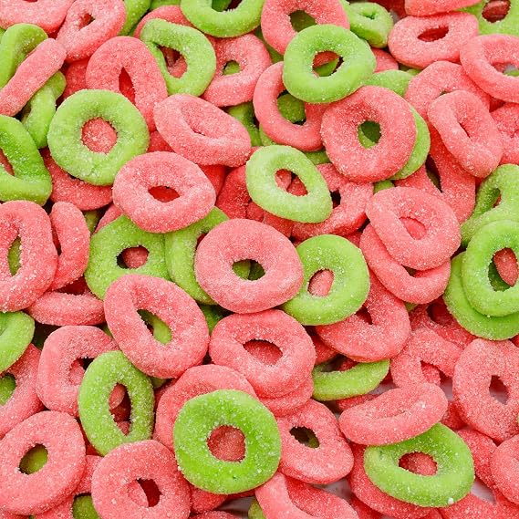 Guatemalan Watermelon Rings 3 lb Gelatin Based Gummy, Bulk Jelly Fruit Candy in Resealable Bag, Soft & Chewy Gummies