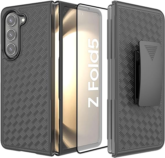 Ailiber for Samsung Galaxy Z Fold5 Case, Holster, Screen Protector-Black