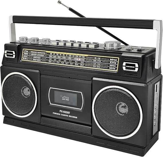 Cassette Player with Bluetooth 5.0 & USB Tape Conversion | AM/FM/SW Radio, Portable Boombox with Tape Recorder, 10W Stereo Sound, USB/TF Playback, 3.5mm Earphone Jack | Battery/Mains Power