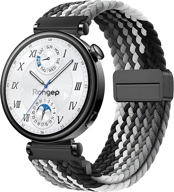 Rongep Örgü Loop 18mm Kumaş Kordon Huawei ile Uyumlu GT5 41mm/GT5 Pro 42mm/GT4 41mm için Manyetik Tokalı Terlemeye Karşı Nefes Alabilen Bileğe Göre Ayarlanabilen Elastik Kayış