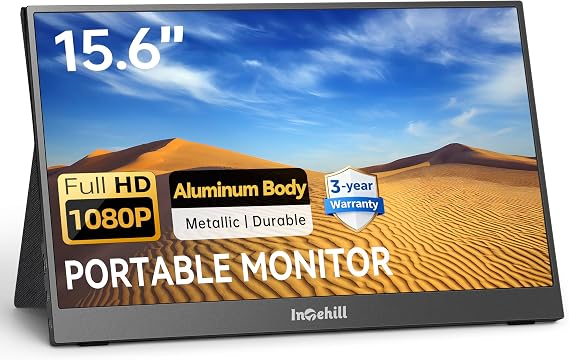 Intehill 15.6" FHD Portable Laptop Monitor | 1920x1080 IPS External Display | Dual-Speakers, Ultra-Slim Aluminum Alloy Design, Magnetic Folio Stand, USB-C & HDMI Second Screen for Laptop, F15ZA