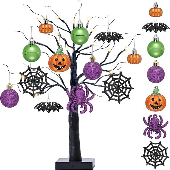 Valery Madelyn 16Inch Halloween Black Tree with 12ct Shatterproof Ornaments