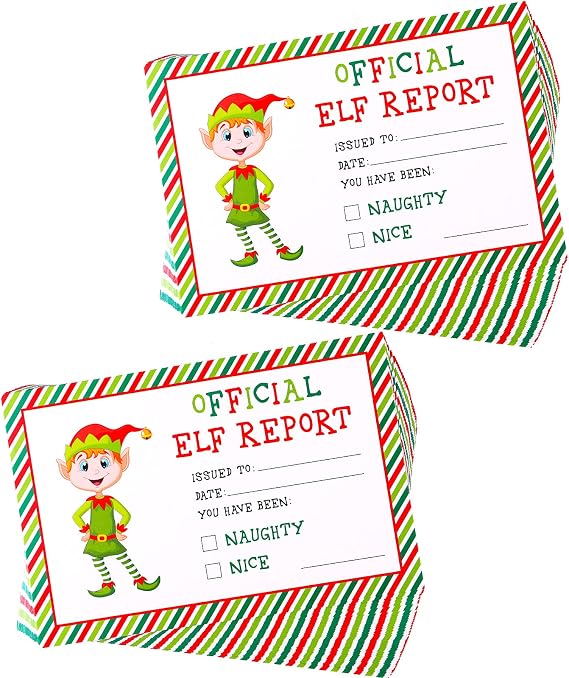 50 Pieces Elf Card 4 x 6 Inch Elf Card Naughty or Nice Behavior Christmas Cards Xmas Note Cards for Christmas Winter Holiday Kids Activities Stationery Set