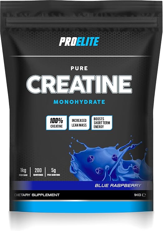 PRO-ELITE Creatine - Creatine Monohydrate Micronized Powder 1Kg / 1000g, for Optimum Muscle Growth, Increases Physical Performance, Pure Unflavoured Creatine, Amino Acids (Blue Raspberry, 1KG)