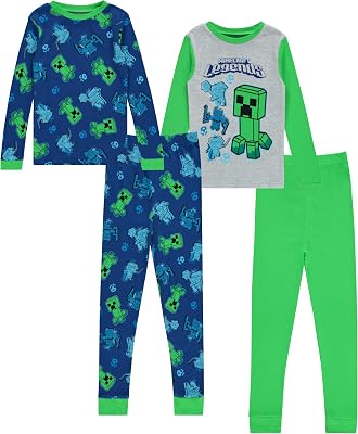 Minecraft Mojang Boys Pajamas Set - 4 Piece Short Sleeve Pajamas Set Creeper Pajamas